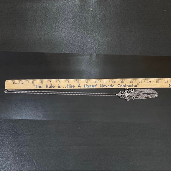 70s SARAH COVENTRY Grecian Silver-tone Fleur De Lis Tassel Draped Chain Necklace - Picture 9 of 14